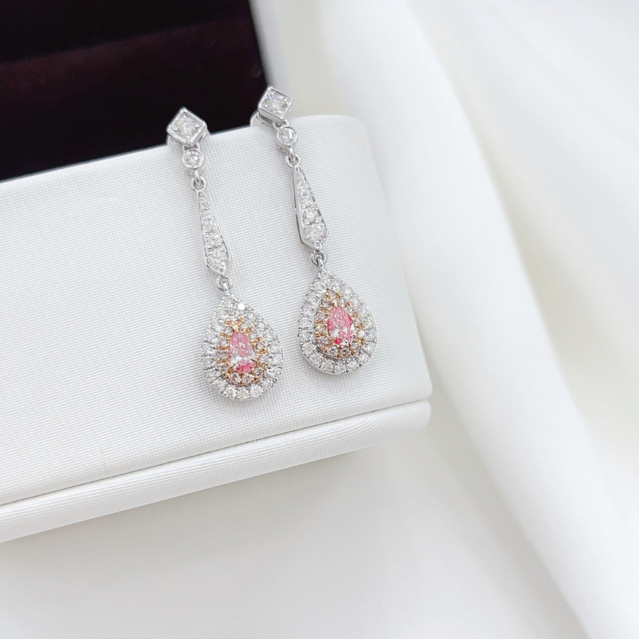 18K Pink Diamond Drop Earrings - ED026-F - Jeweler.Jewelry