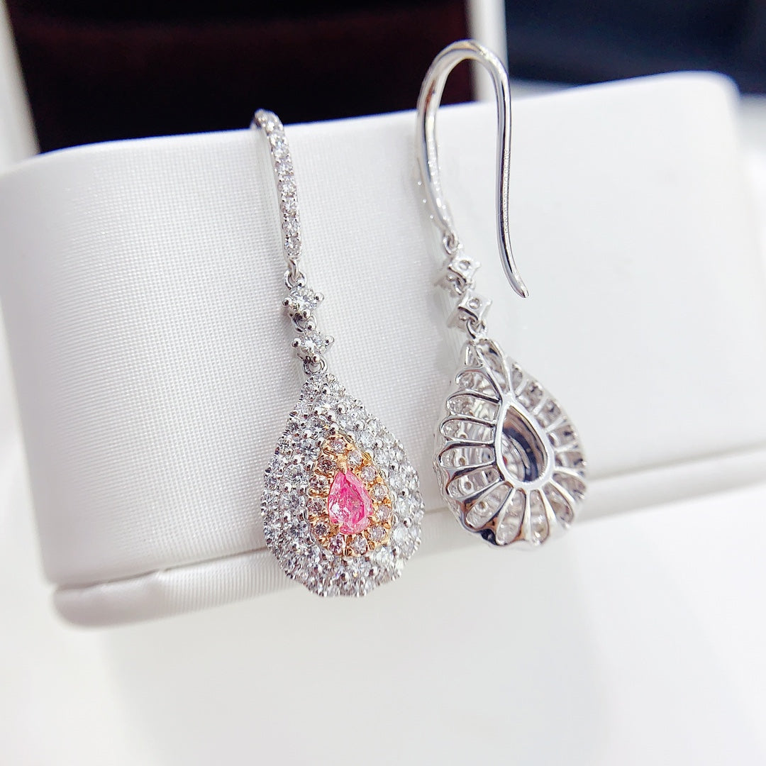 18K Pink Diamond Drop Earrings with Surrounding Diamonds - Luxury Jewelry - Jeweler.Jewelry