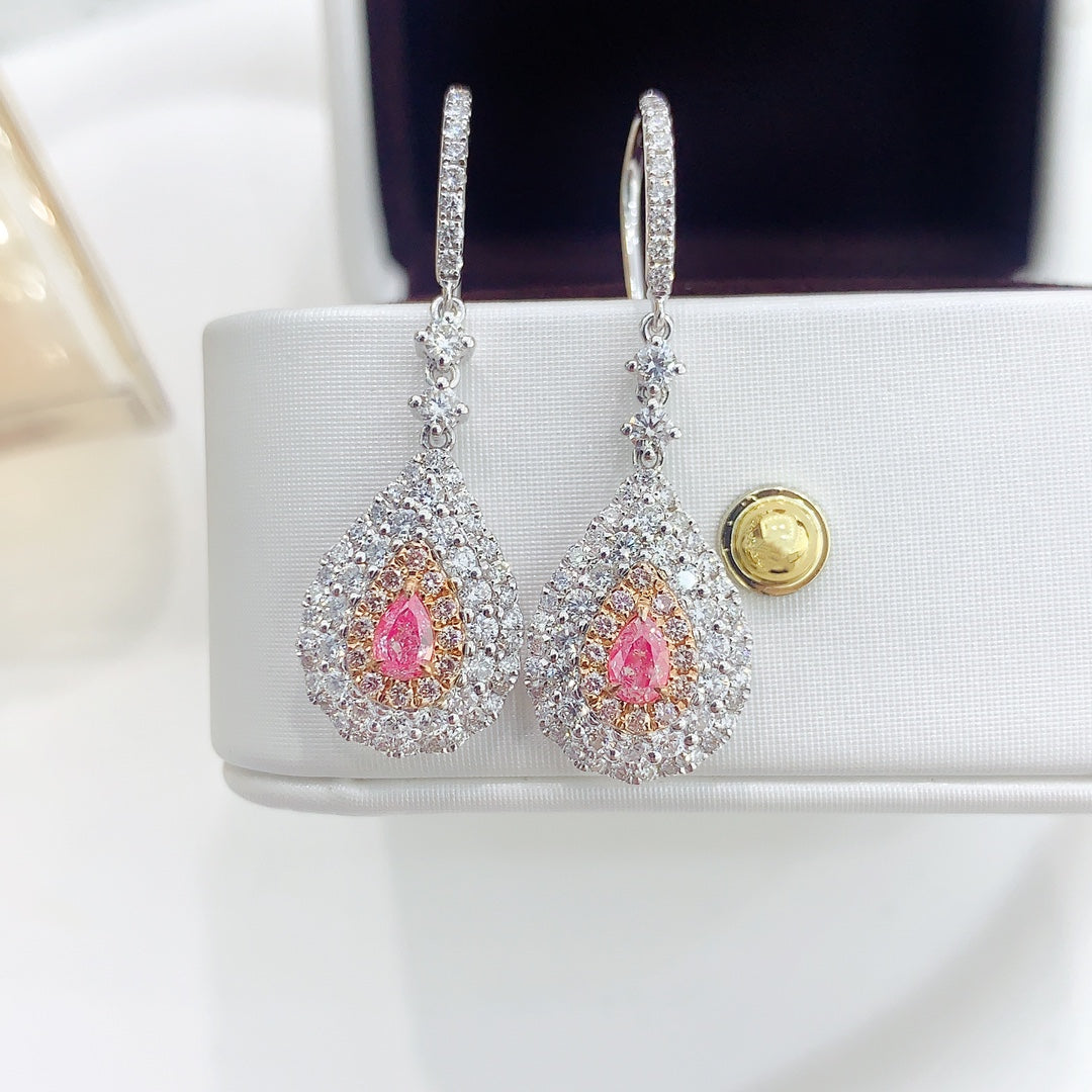 18K Pink Diamond Drop Earrings with Surrounding Diamonds - Luxury Jewelry - Jeweler.Jewelry