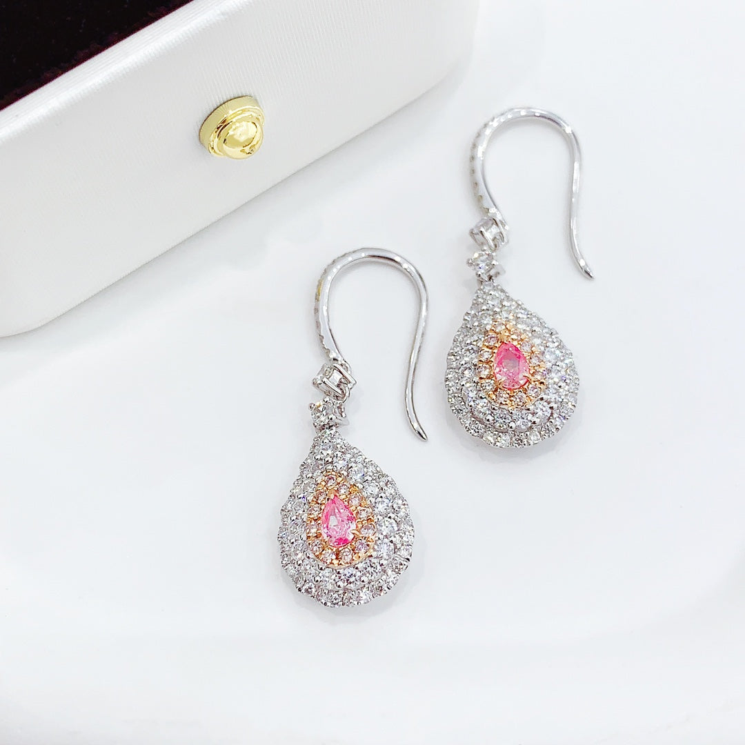 18K Pink Diamond Drop Earrings with Surrounding Diamonds - Luxury Jewelry - Jeweler.Jewelry