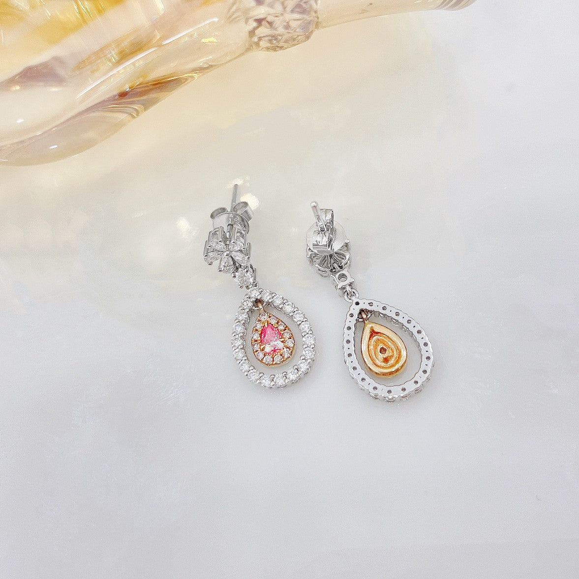 18K Pink Diamond Drop Flower Head Earrings - Jeweler.Jewelry