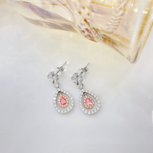 18K Pink Diamond Drop Flower Head Earrings - Jeweler.Jewelry