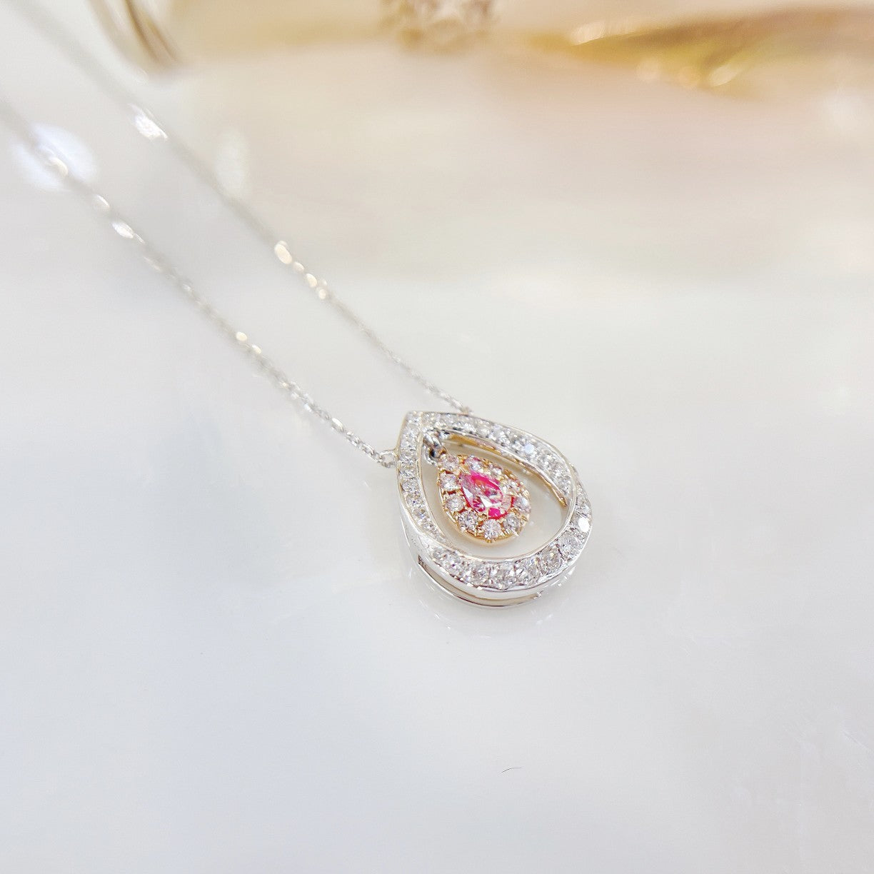 18K Pink Diamond Drop Hollow Flexible Necklace | Elegant Jewelry - Pink Diamond Necklace