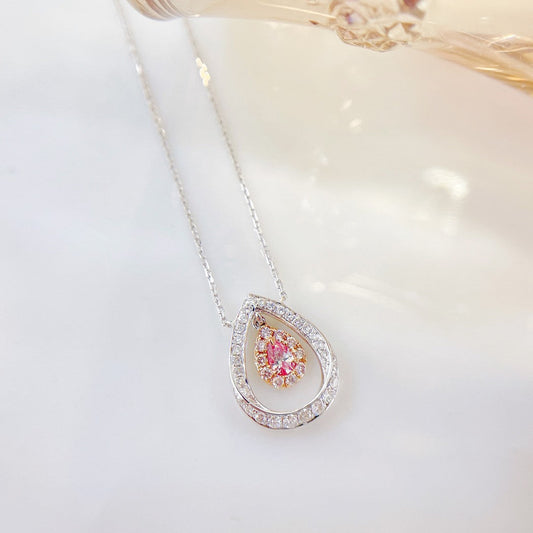 18K Pink Diamond Drop Hollow Flexible Necklace | Elegant Jewelry - Pink Diamond Necklace