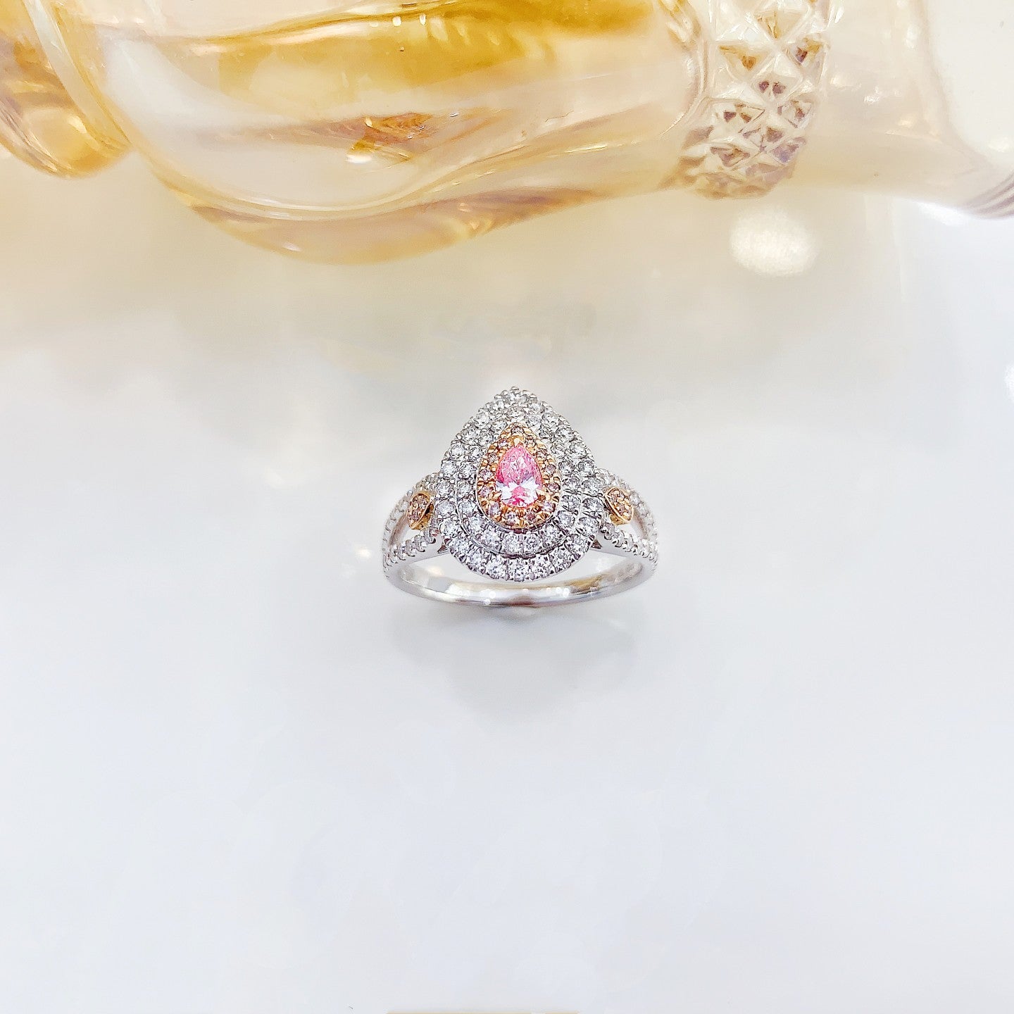 18K Pink Diamond Drop Hollow-out Ring - Luxury Jewelry Collection - Pink Diamond Ring