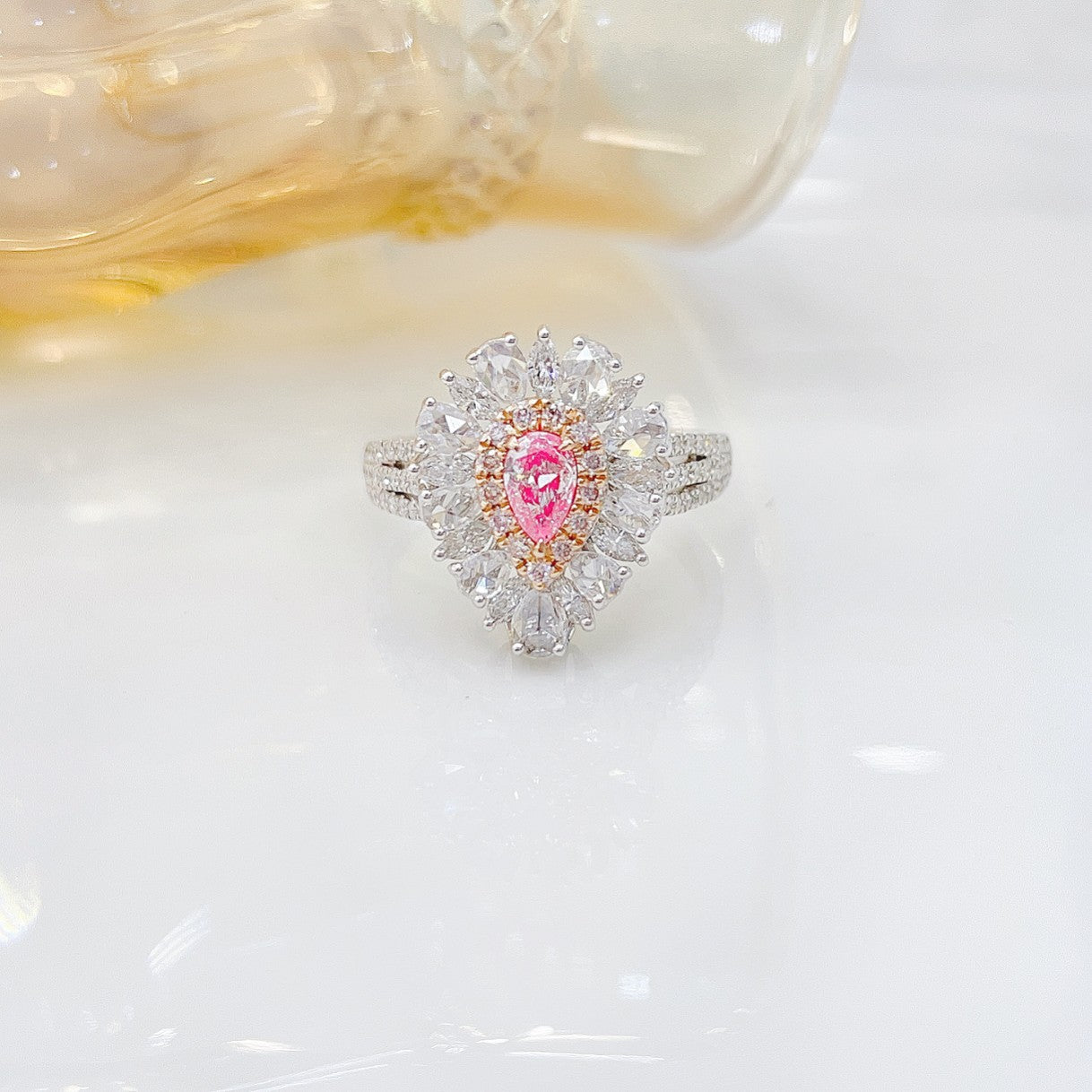 18K Pink Diamond Drop Hollow-out Two-Way Wear Jewelry - Pink Diamond Ring