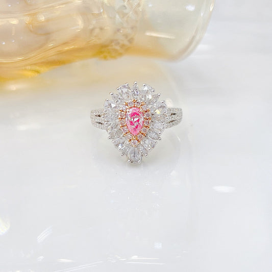 18K Pink Diamond Drop Hollow-out Two-Way Wear Jewelry - Pink Diamond Ring