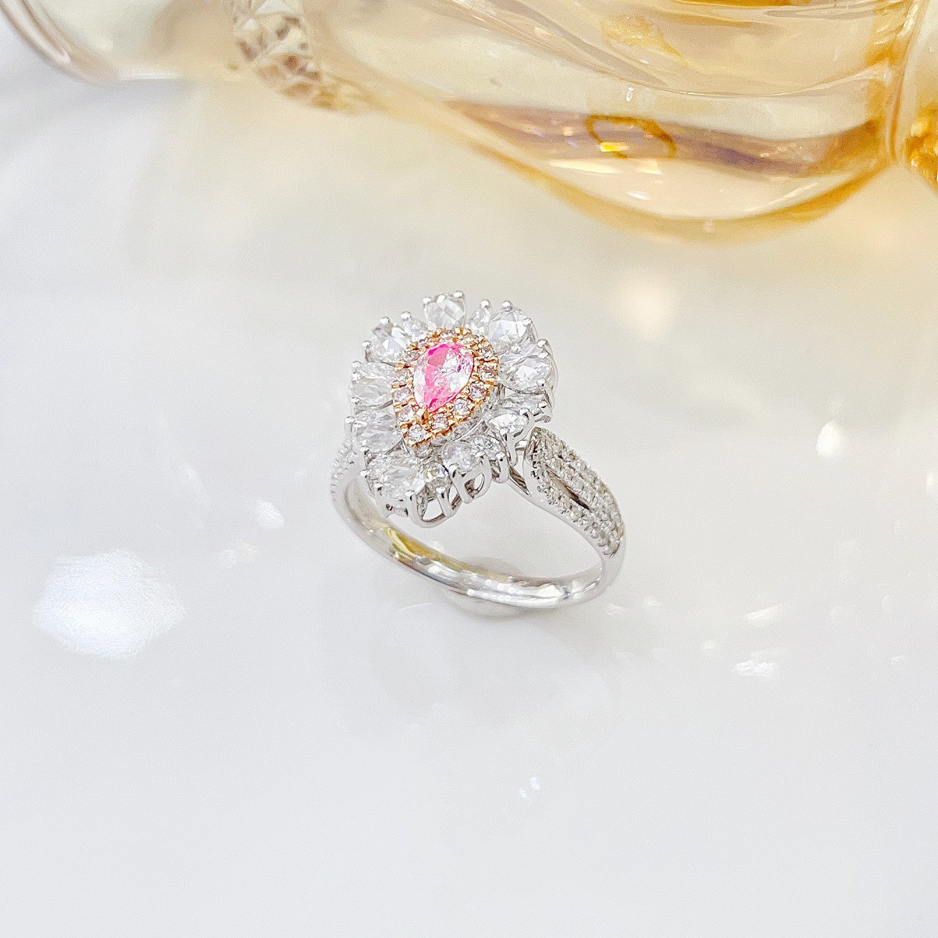 18K Pink Diamond Drop Hollow-out Two-Way Wear Jewelry - Pink Diamond Ring