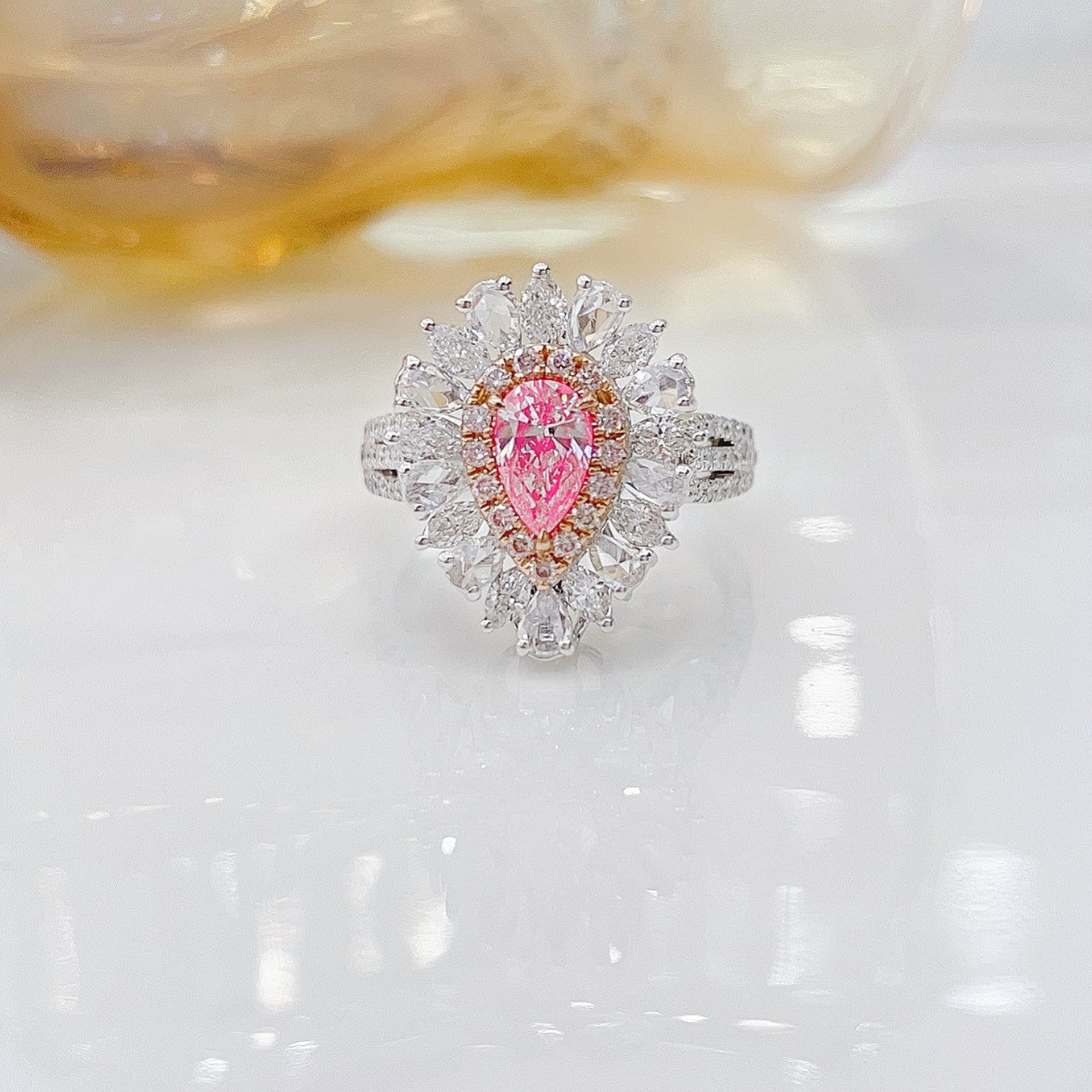 18K Pink Diamond Drop Hollow-out Two-Way Wearable Arm Jewelry - Pink Diamond Ring