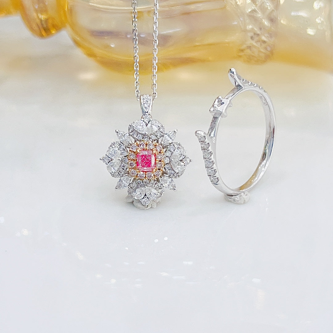 18K Pink Diamond Drop Marquise Two-Way Wear Jewelry - Pink Diamond Ring