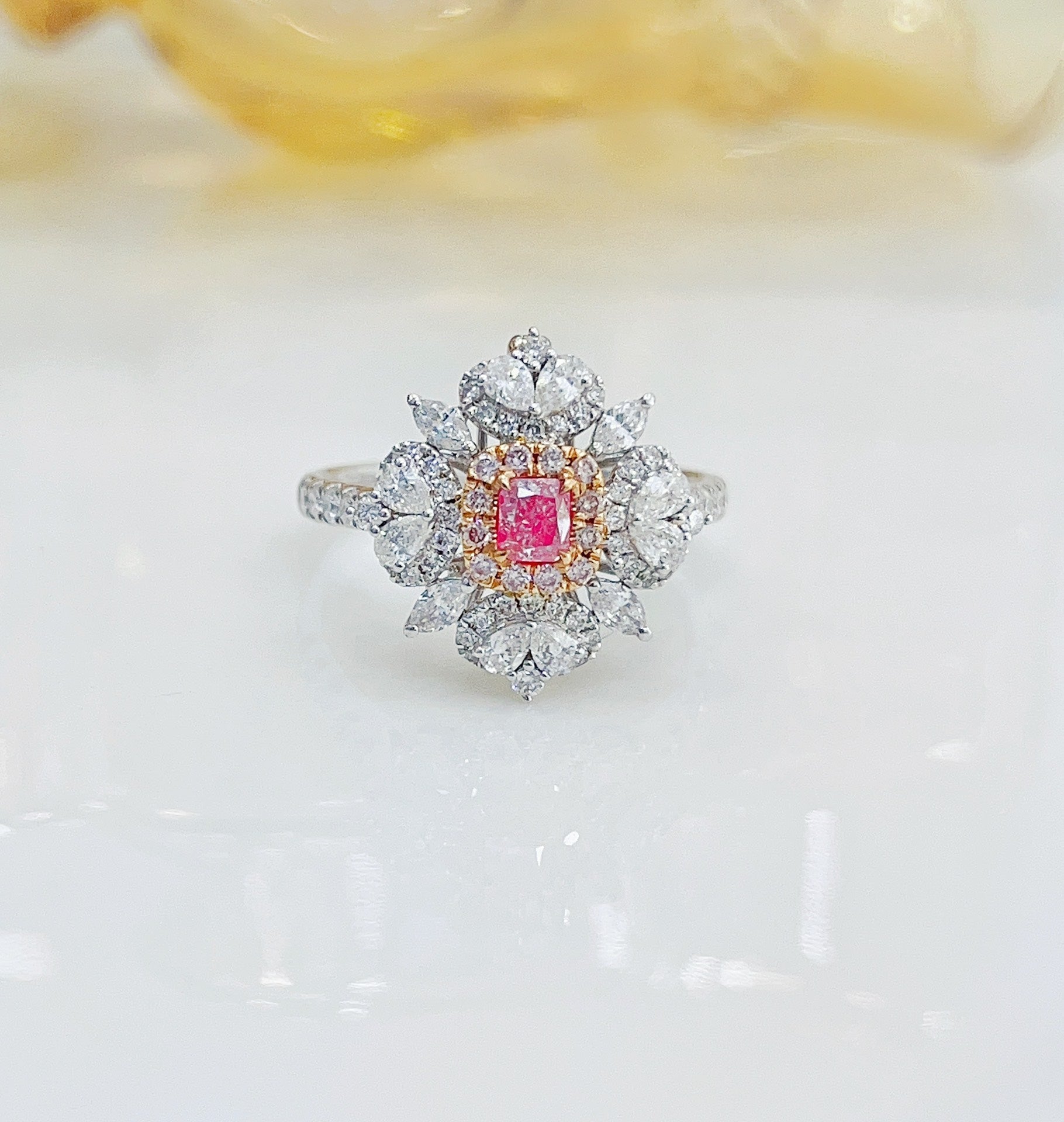 18K Pink Diamond Drop Marquise Two-Way Wear Jewelry - Pink Diamond Ring