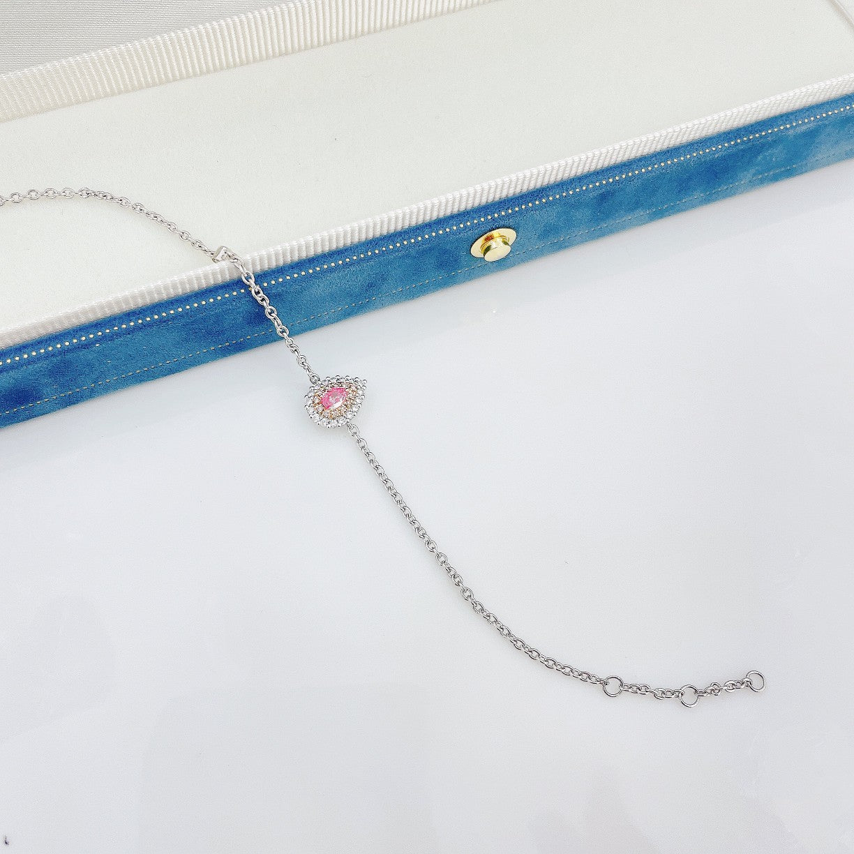 18K Pink Diamond Drop Pendant Bracelet - Luxury Jewelry - Pink Diamond Bracelet