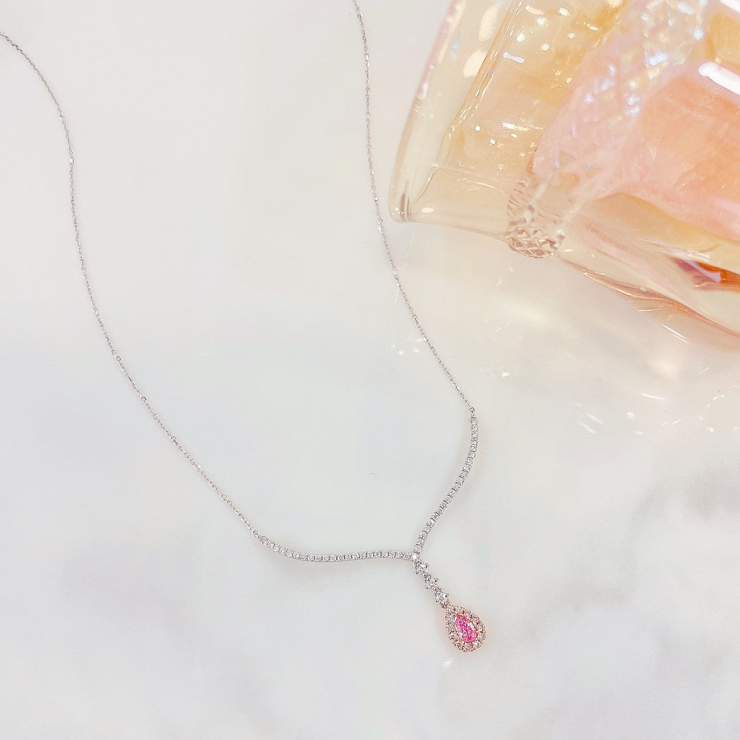 18K Pink Diamond Drop Pendant Necklace - Exquisite Jewelry Piece - Pink Diamond Necklace