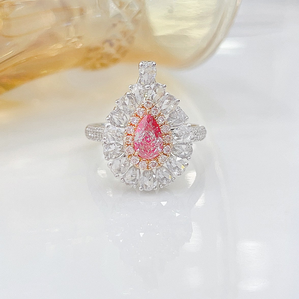 18K Pink Diamond Drop Pendant with Full Pave Setting Two-Way Wear Design | Premium Jewelry - Pink Diamond Ring