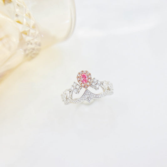 18K Pink Diamond Drop Princess Square Crown Ring - Luxury Jewelry - Pink Diamond Ring