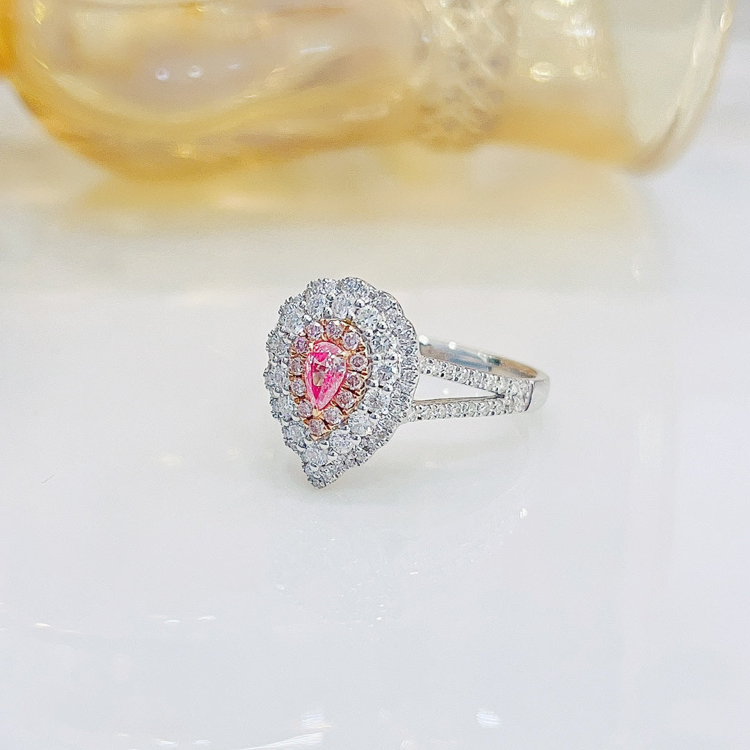 18K Pink Diamond Drop Ring with Surrounding Diamonds | Luxury Jewelry - Pink Diamond Ring