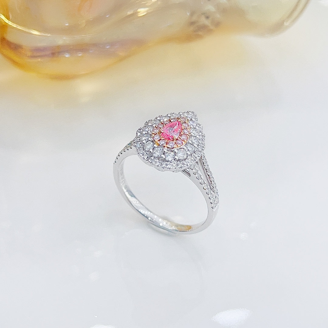 18K Pink Diamond Drop Ring with Surrounding Diamonds | Luxury Jewelry - Pink Diamond Ring