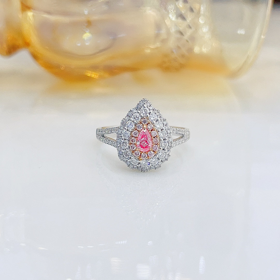 18K Pink Diamond Drop Ring with Surrounding Diamonds | Luxury Jewelry - Pink Diamond Ring