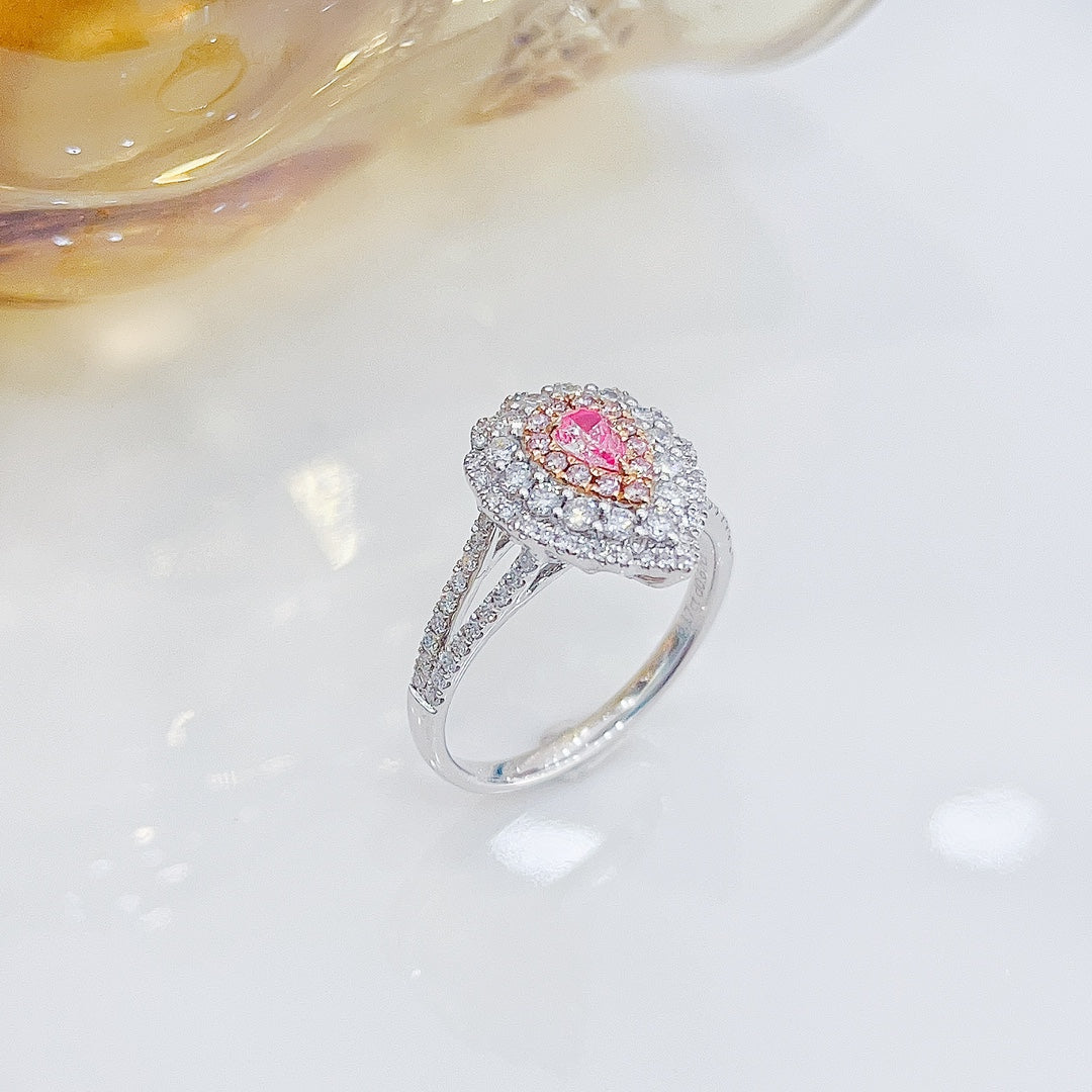 18K Pink Diamond Drop Ring with Surrounding Diamonds | Luxury Jewelry - Pink Diamond Ring