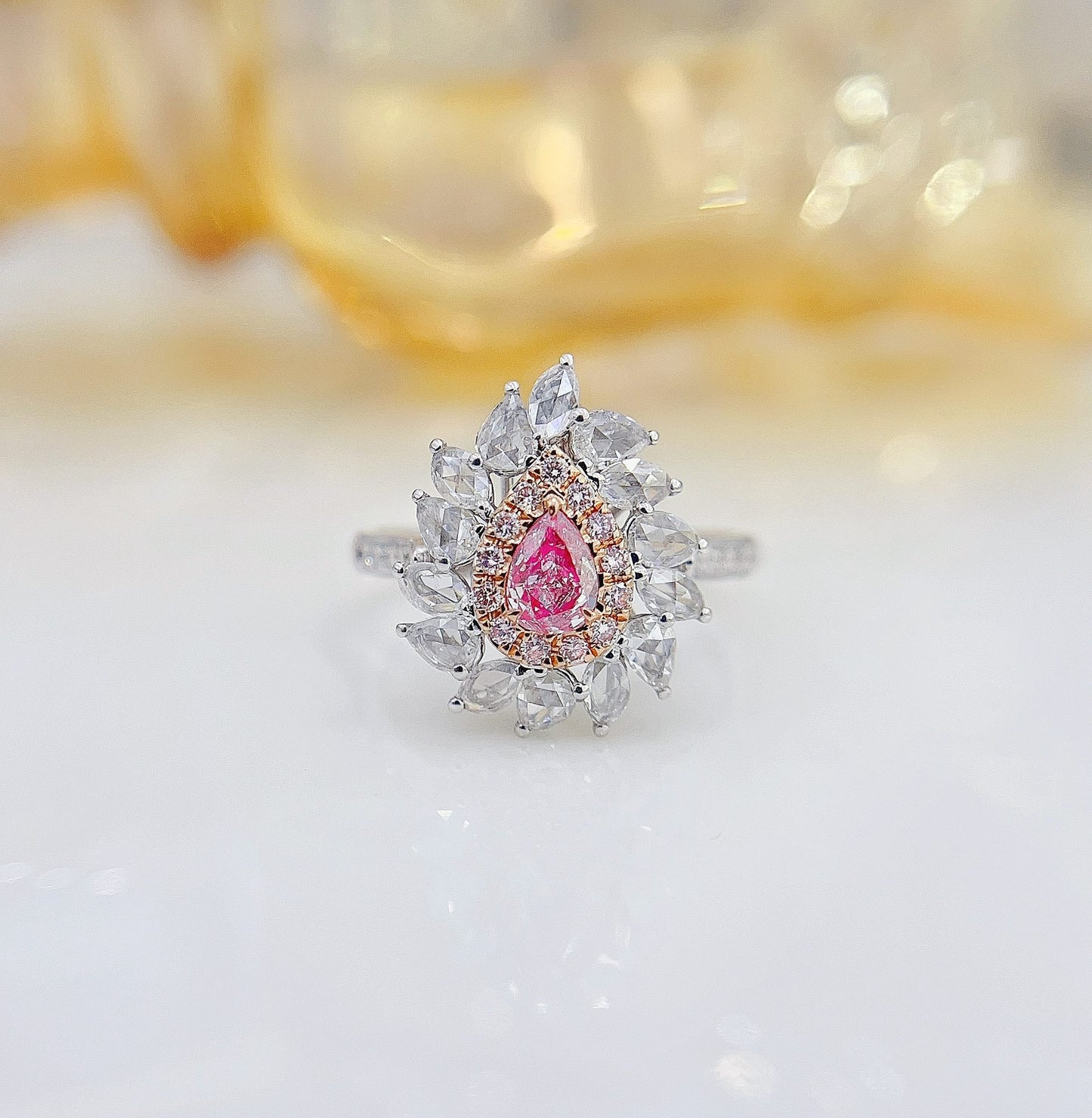 18K Pink Diamond Drop Rose Gold Two-Way Wear Jewelry - Pink Diamond Ring