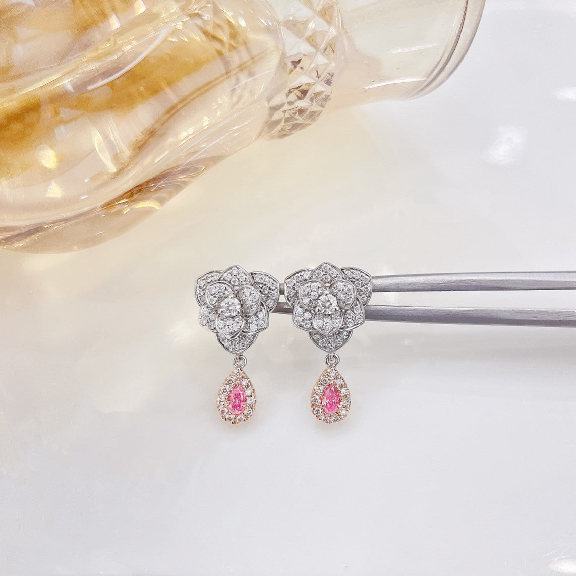 18K Pink Diamond Drop-shaped Earl of Flower Jewelry Set - Pink Diamond Set System