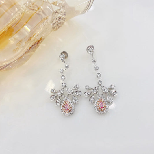 18K Pink Diamond Drop-shaped Peacock Earrings - Jeweler.Jewelry