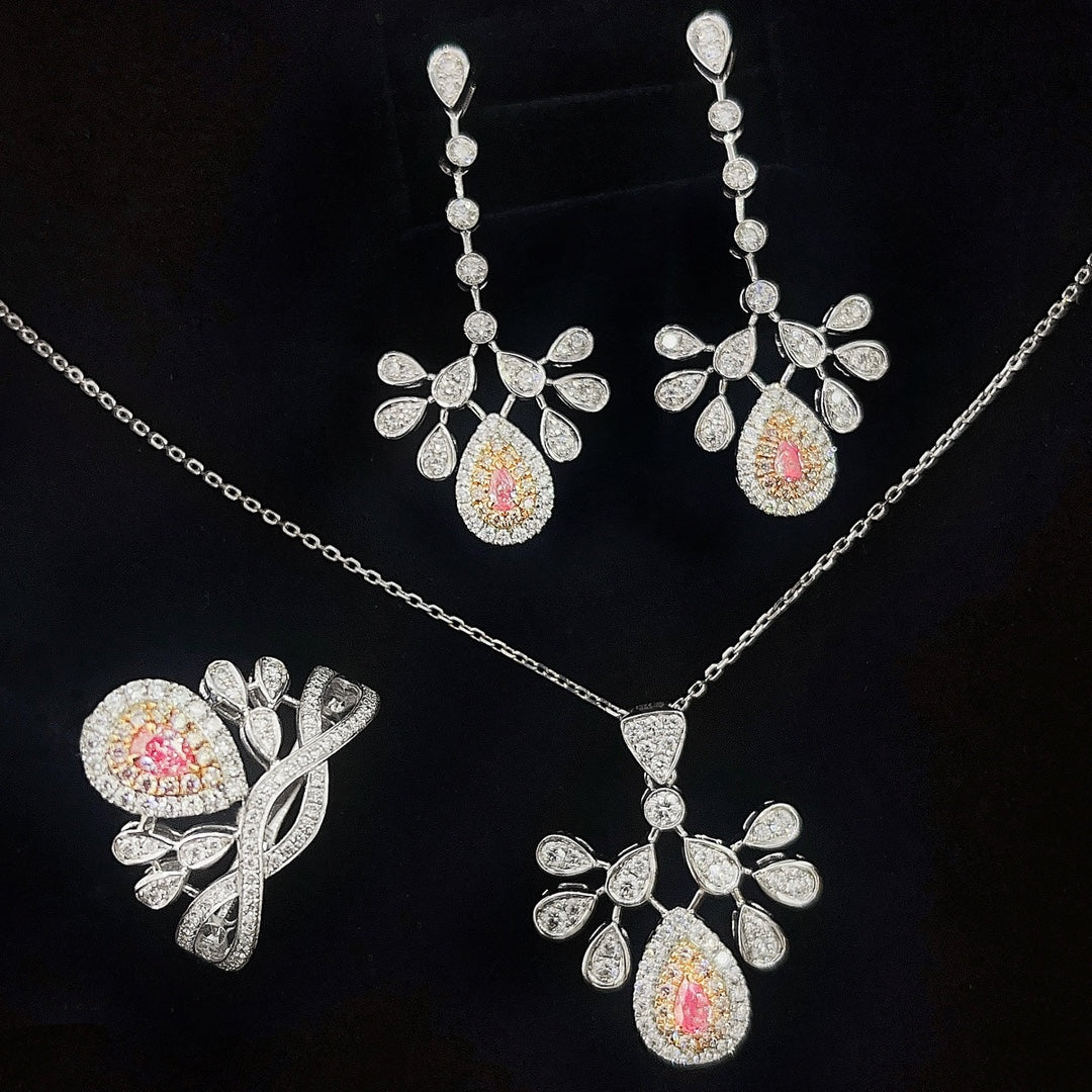 18K Pink Diamond Drop-shaped Peacock Jewelry Set - Pink Diamond Set System