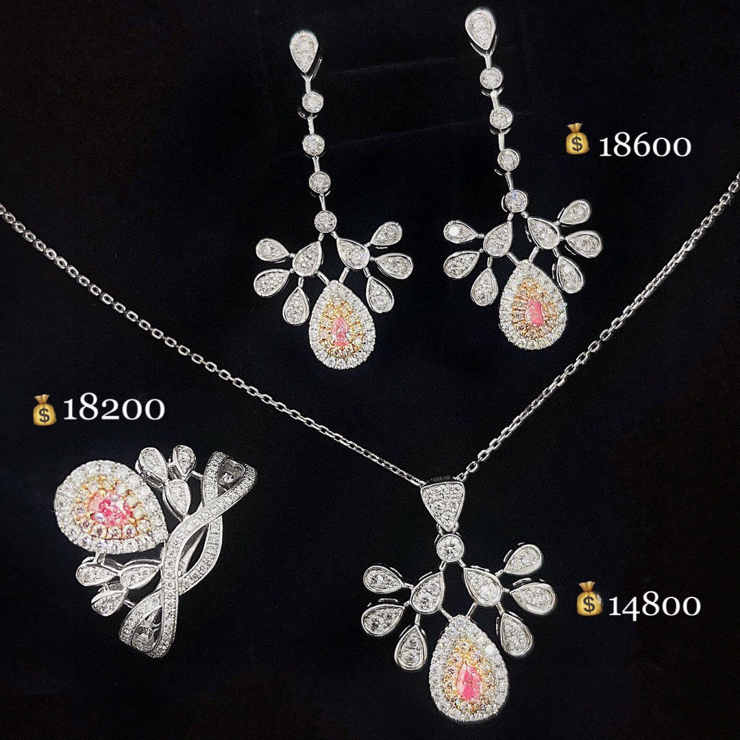 18K Pink Diamond Drop-shaped Peacock Jewelry Set - Pink Diamond Set System