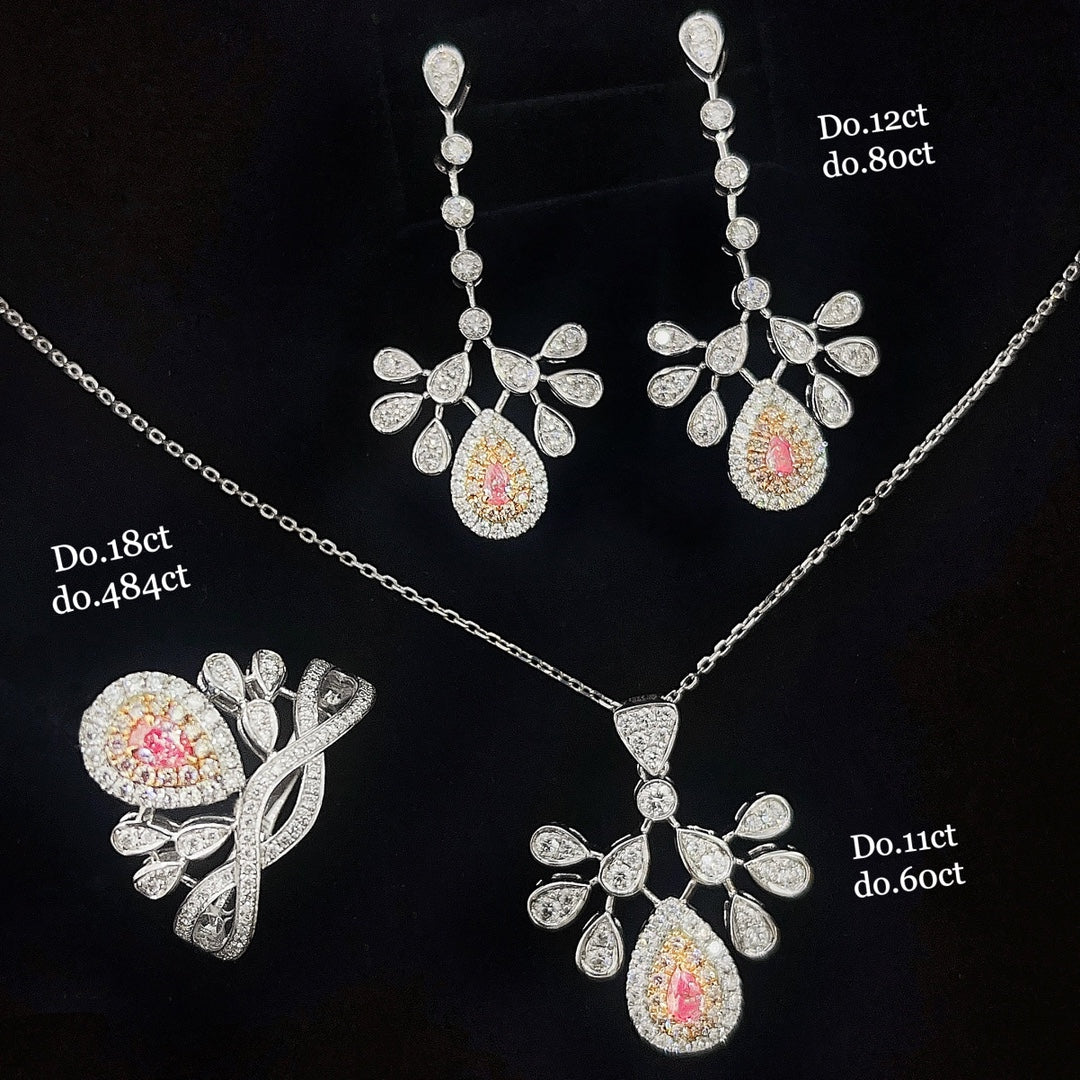 18K Pink Diamond Drop-shaped Peacock Jewelry Set - Pink Diamond Set System