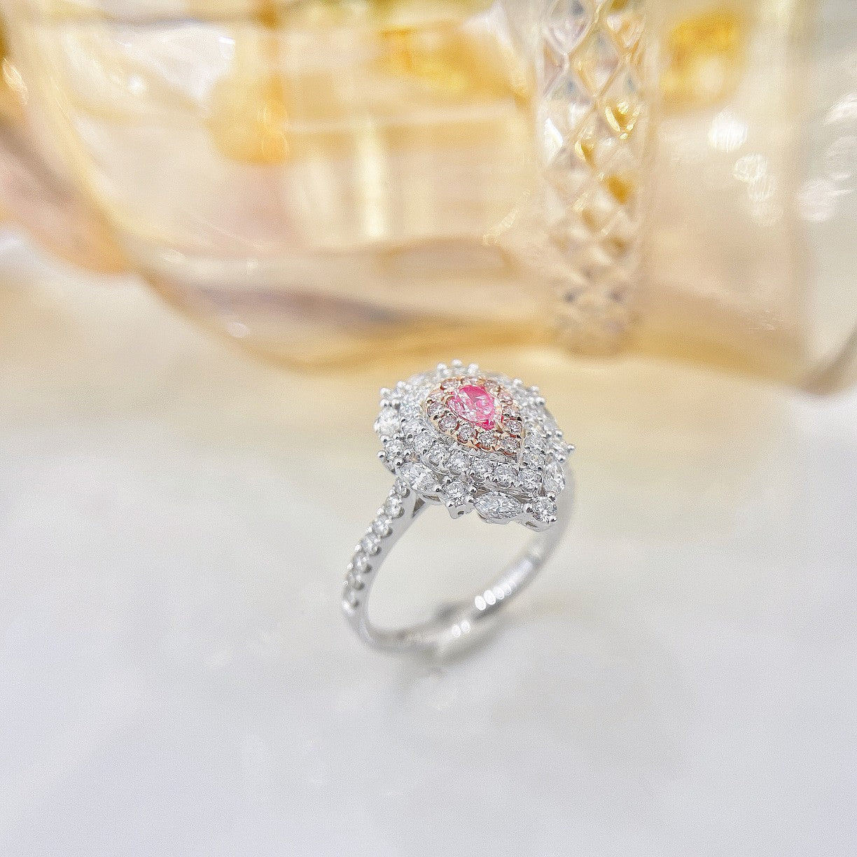 18K Pink Diamond Drop Surrounding Marquise Ring | Luxury Jewelry - Pink Diamond Ring