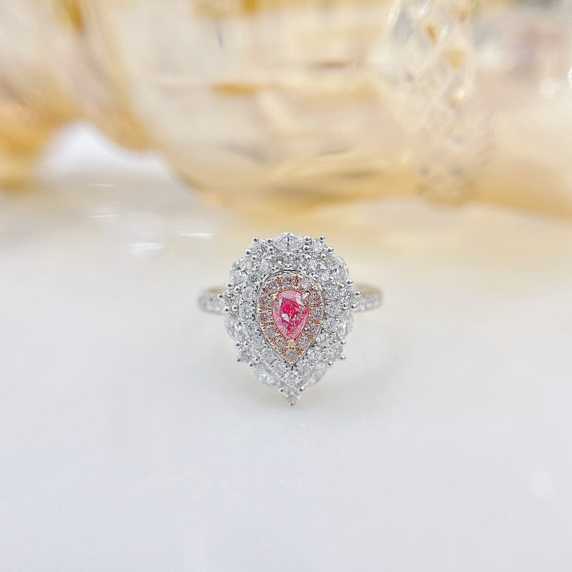 18K Pink Diamond Drop Surrounding Marquise Ring | Luxury Jewelry - Pink Diamond Ring