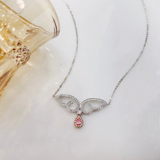 18K Pink Diamond Drop Wing Necklace | Luxurious Jewelry Piece - Pink Diamond Necklace