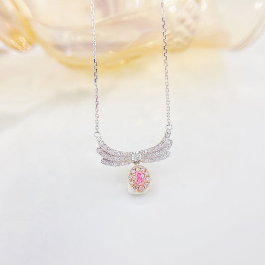 18K Pink Diamond Ellipse Angel Wings Necklace - Exquisite Jewelry - Pink Diamond Necklace