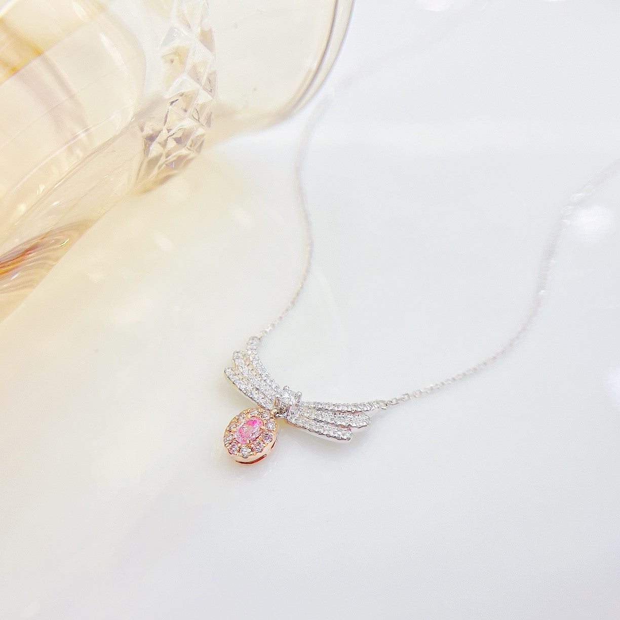 18K Pink Diamond Ellipse Angel Wings Necklace - Exquisite Jewelry - Pink Diamond Necklace