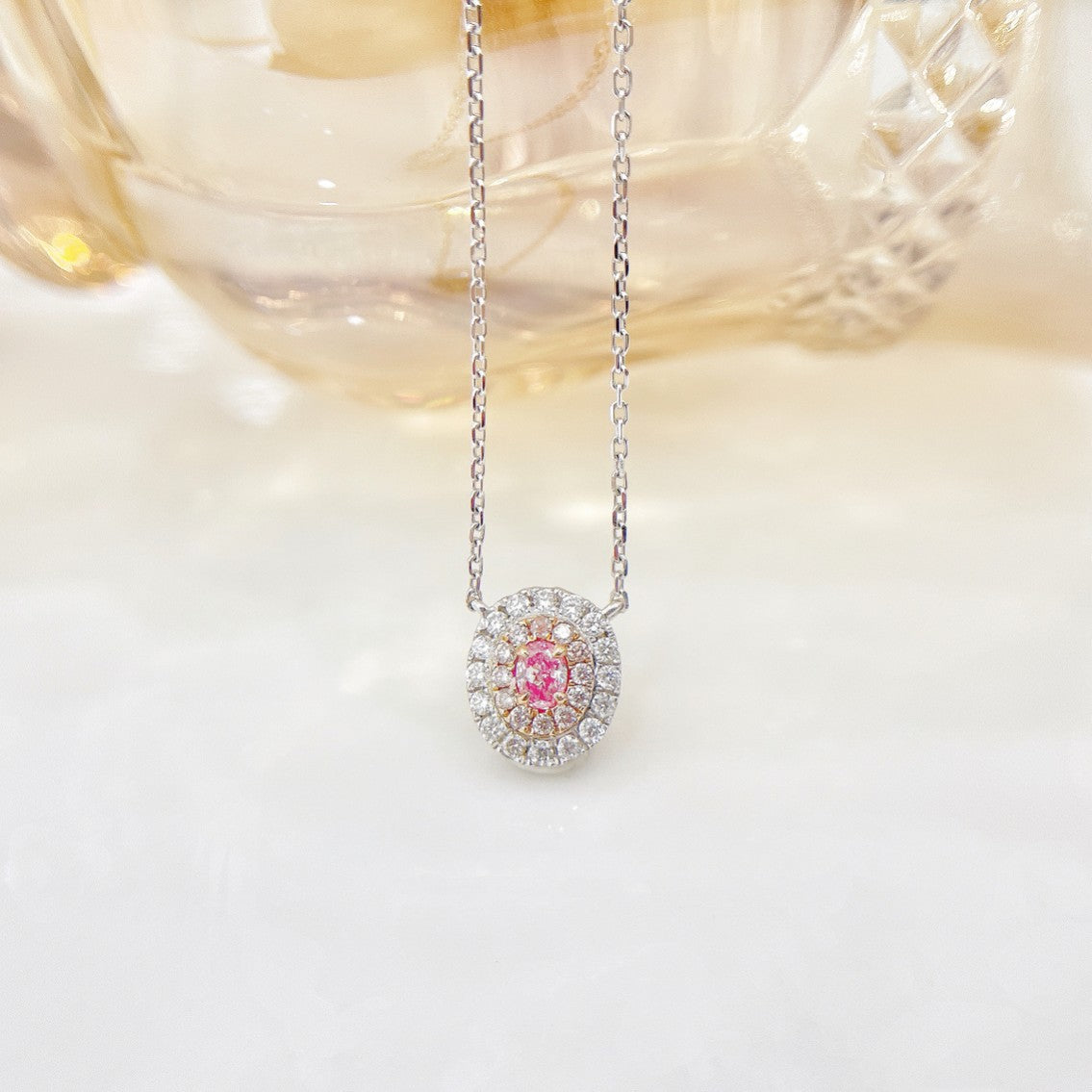 18K Pink Diamond Ellipse Cluster Necklace - Exquisite Jewelry Piece - Pink Diamond Necklace