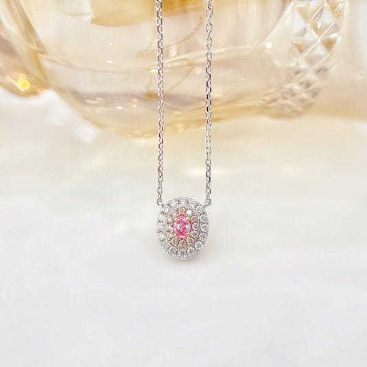 18K Pink Diamond Ellipse Cluster Necklace - Exquisite Jewelry Piece - Pink Diamond Necklace