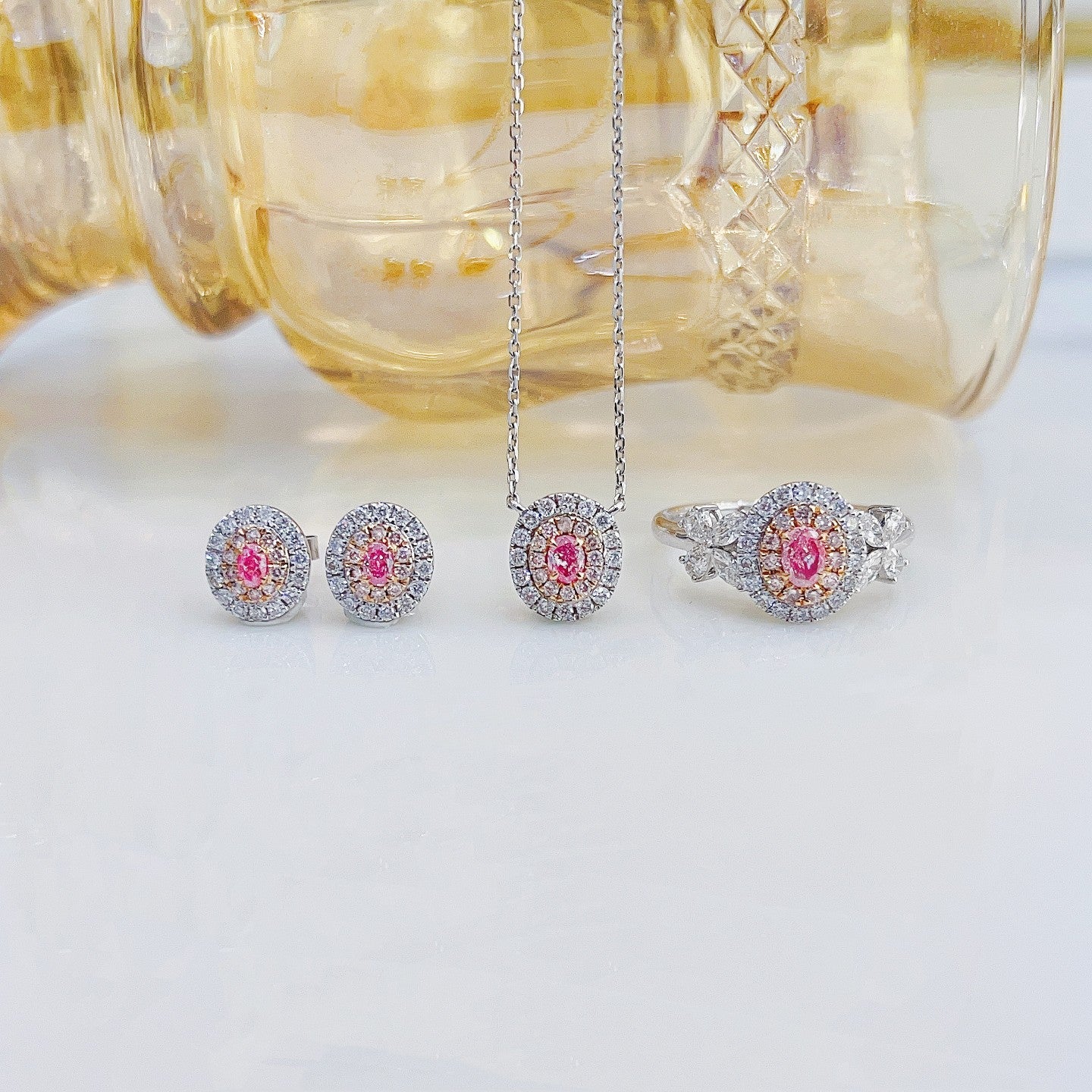 18K Pink Diamond Elliptical Jewelry Set - A Luxurious Choice - Pink Diamond Set System