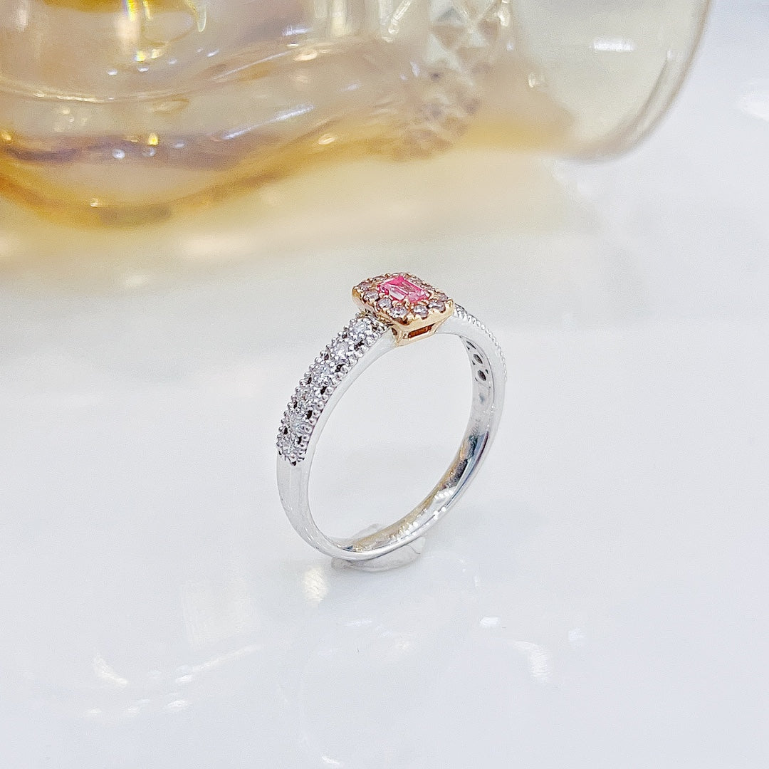 18K Pink Diamond Emerald Lace Ring - Luxurious Jewelry Piece - Pink Diamond Ring