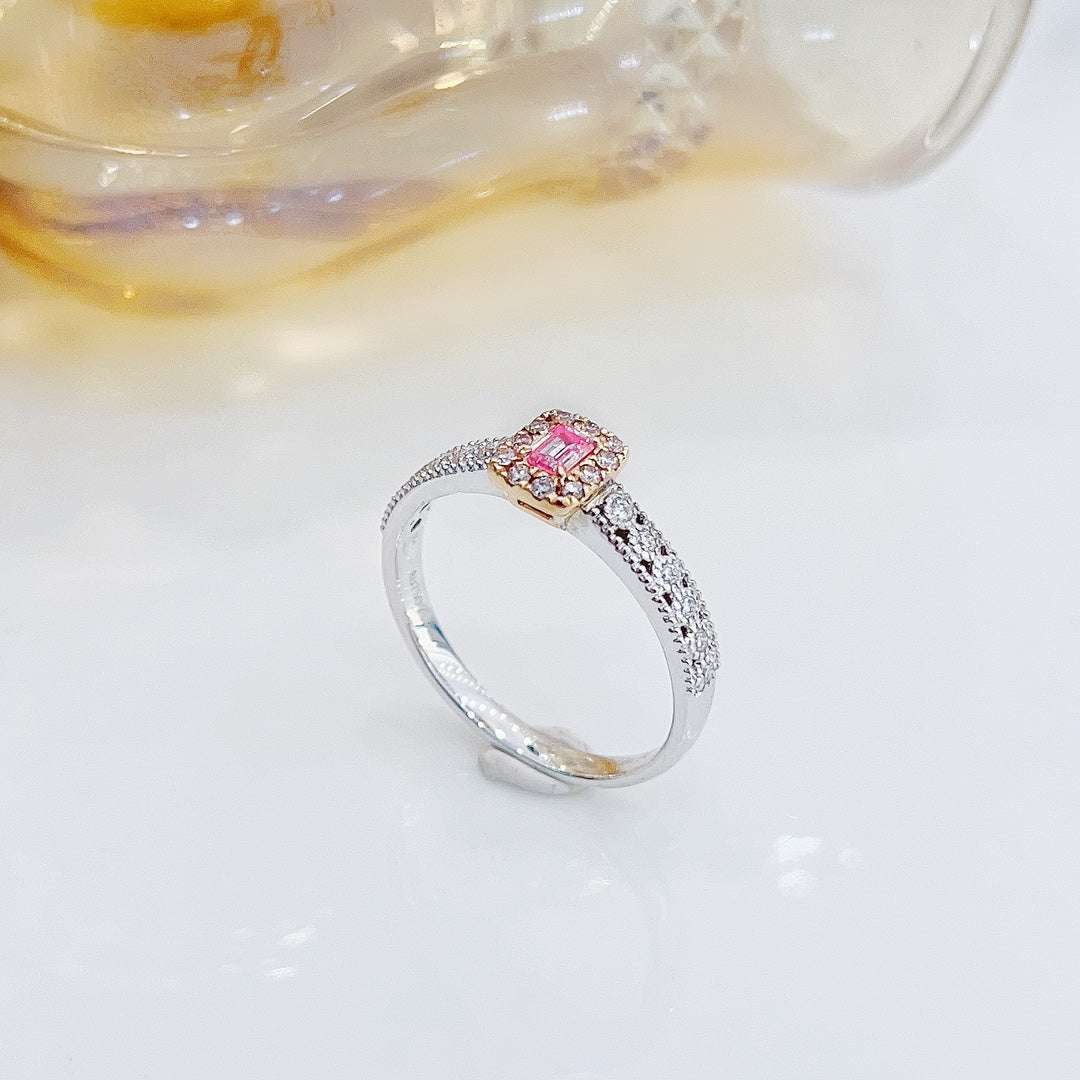 18K Pink Diamond Emerald Lace Ring - Luxurious Jewelry Piece - Pink Diamond Ring