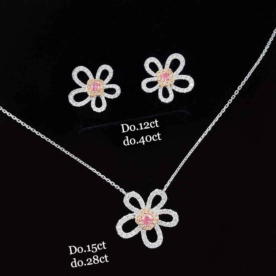 18K Pink Diamond Five-Petal Flower Jewelry Set - Pink Diamond Set System