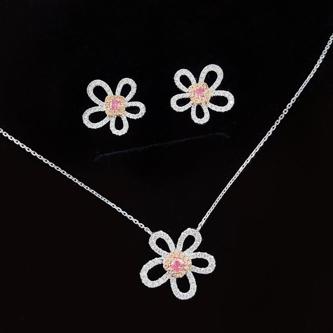 18K Pink Diamond Five-Petal Flower Jewelry Set - Pink Diamond Set System