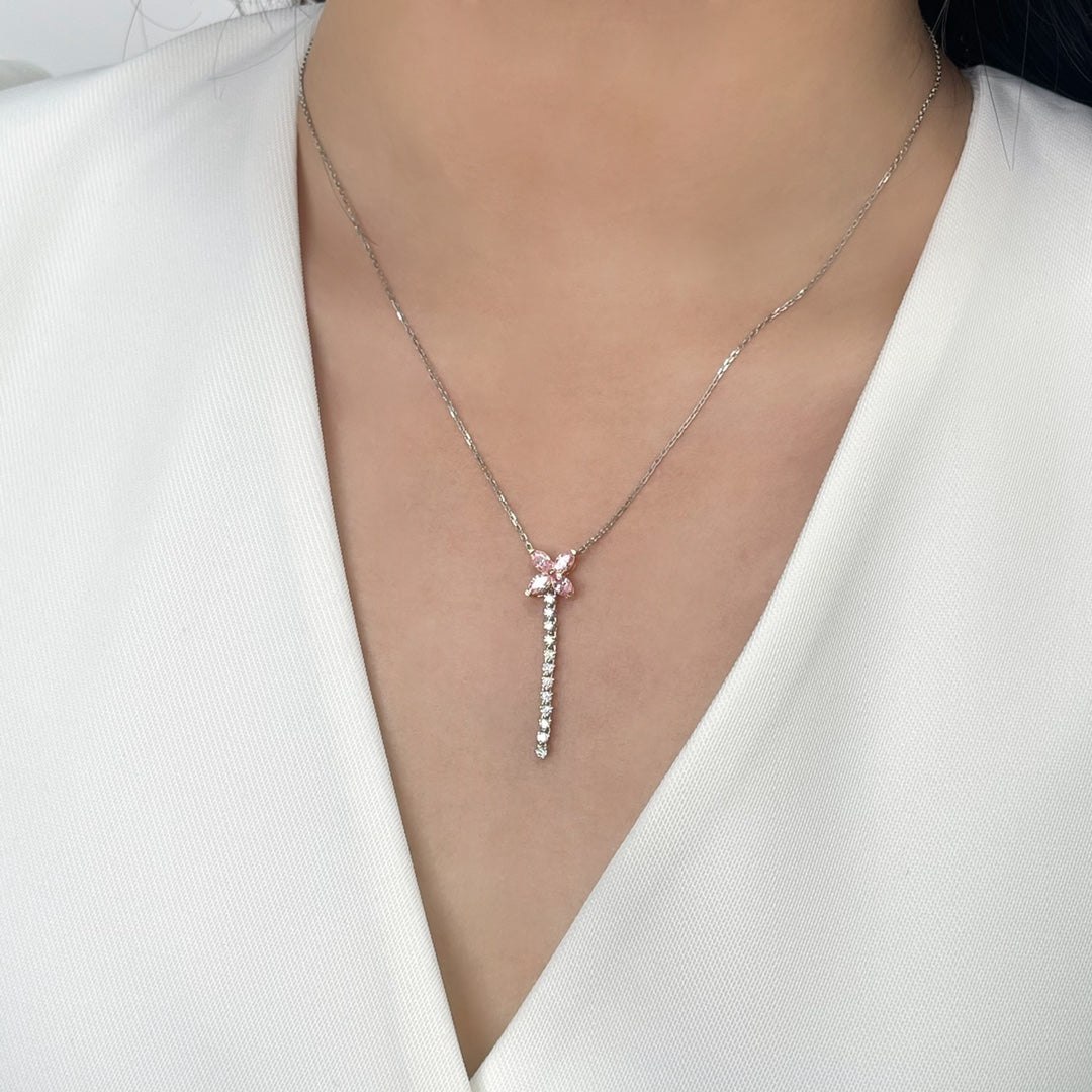 18K Pink Diamond Four-Leaf Marquise Necklace - Exquisite Jewelry - Pink Diamond Necklace