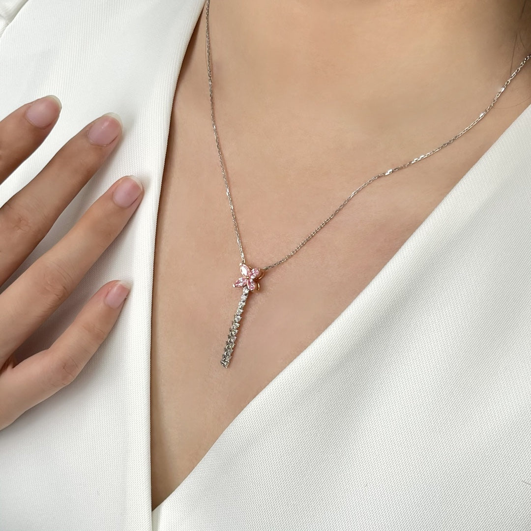 18K Pink Diamond Four-Leaf Marquise Necklace - Exquisite Jewelry - Pink Diamond Necklace