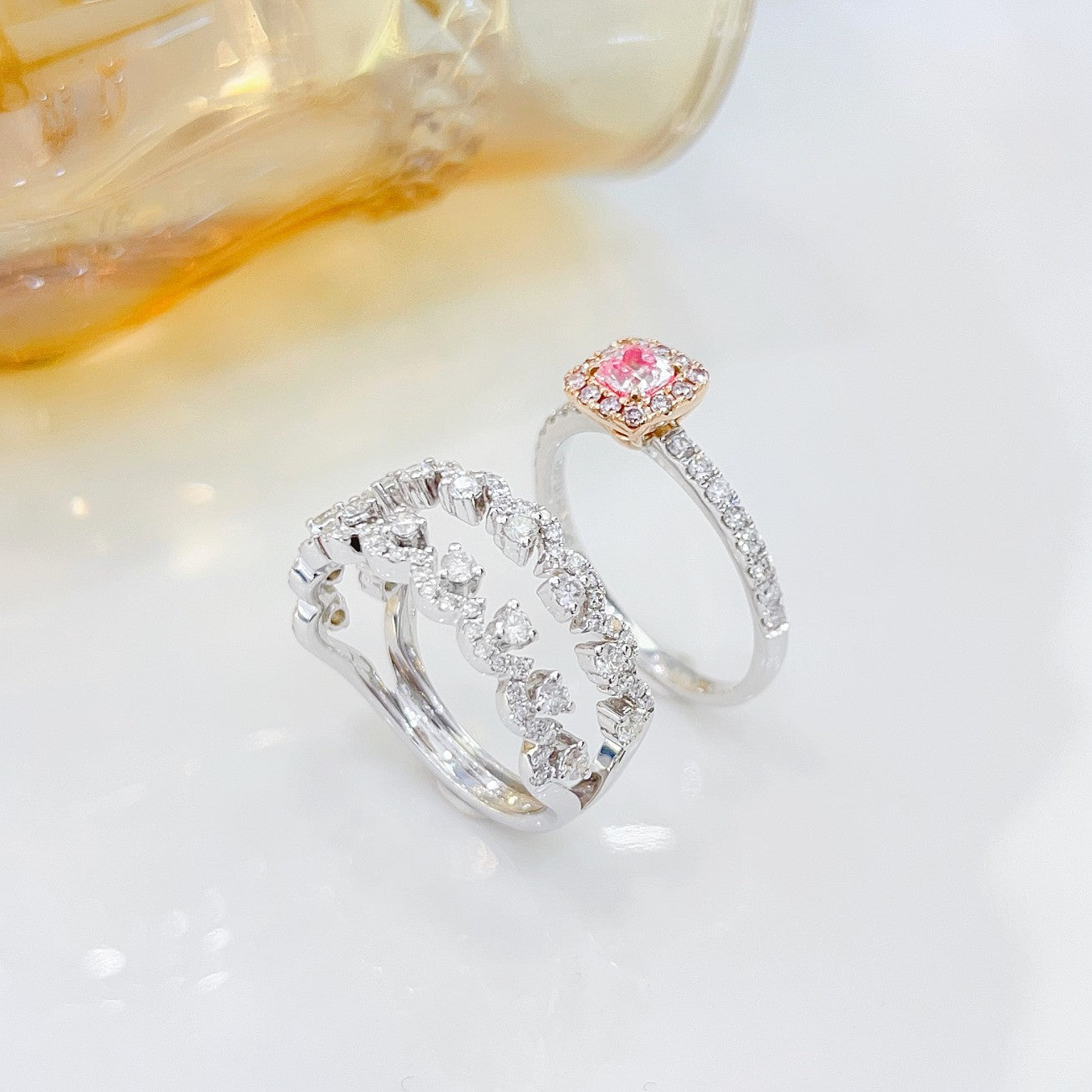 18K Pink Diamond GIA Cushion Cut Two-Way Wear Ring - GIA Pink Diamond Ring