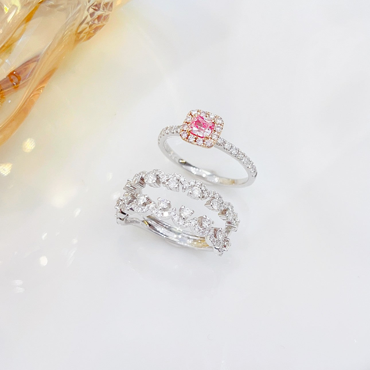 18K Pink Diamond GIA Cushion Cut Two-Way Wear Ring - GIA Pink Diamond Ring