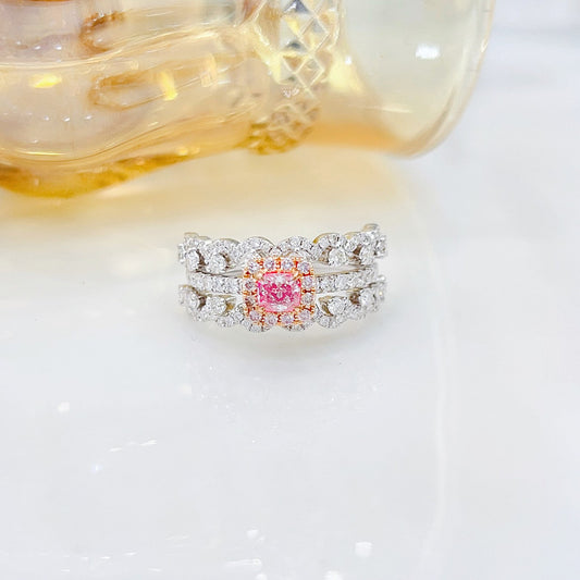 18K Pink Diamond GIA Cushion Cut Two-Way Wear Ring - GIA Pink Diamond Ring