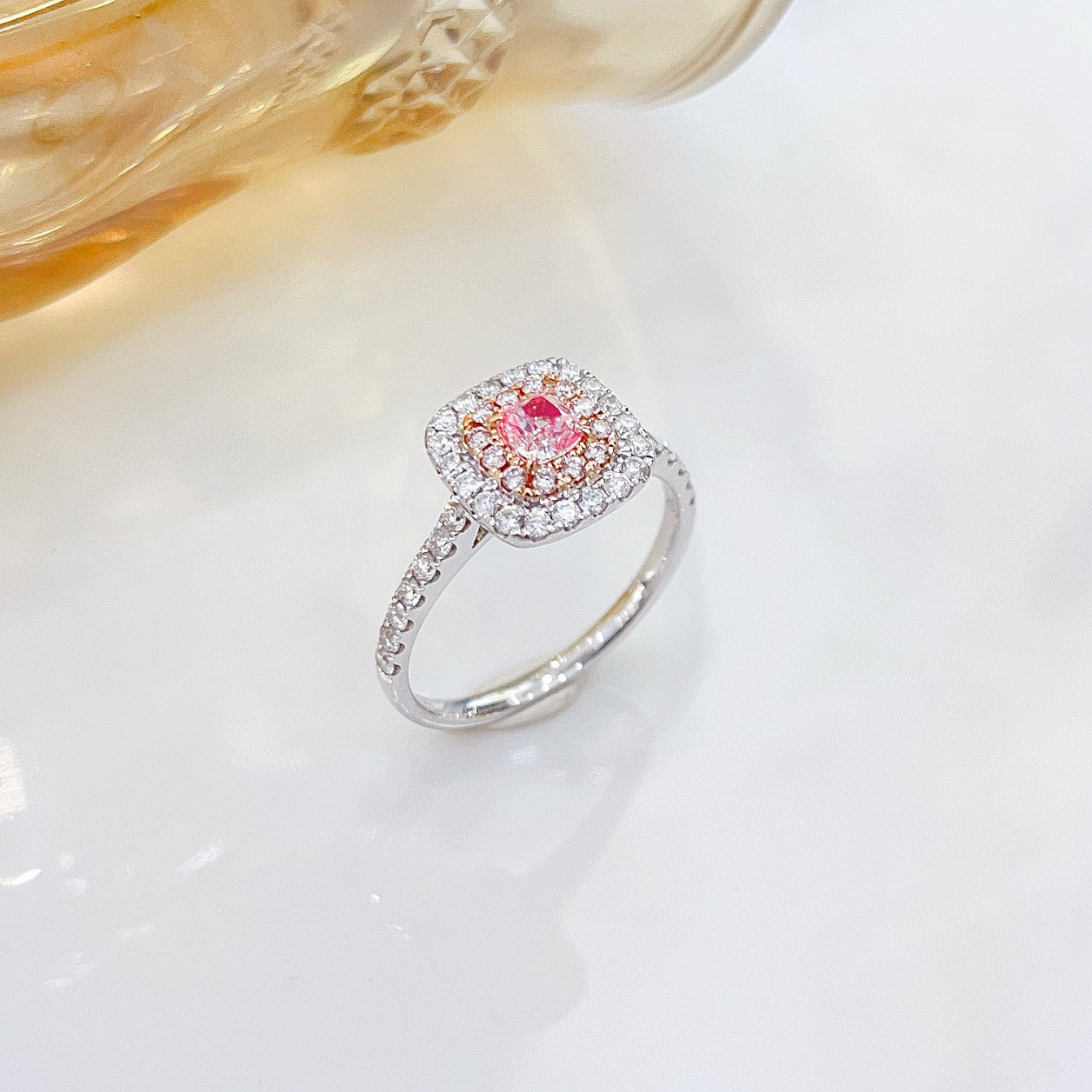 18K Pink Diamond GIA Cushion Halo Ring - Luxury Jewelry - GIA Pink Diamond Ring