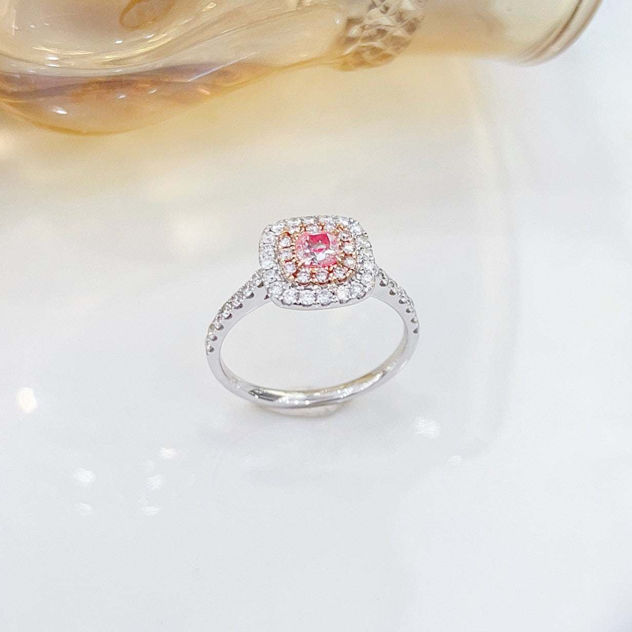 18K Pink Diamond GIA Cushion Halo Ring - Luxury Jewelry - GIA Pink Diamond Ring