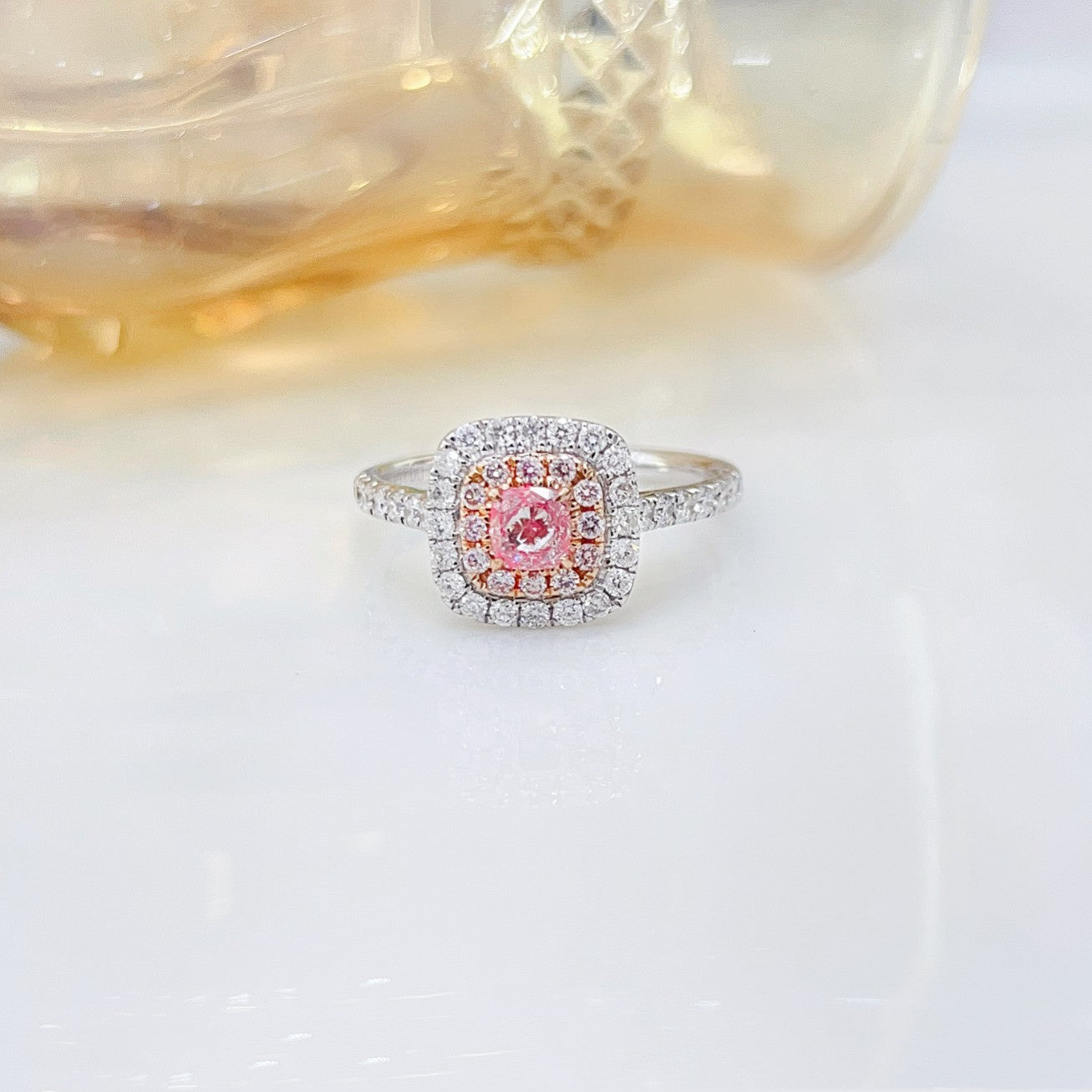 18K Pink Diamond GIA Cushion Halo Ring - Luxury Jewelry - GIA Pink Diamond Ring