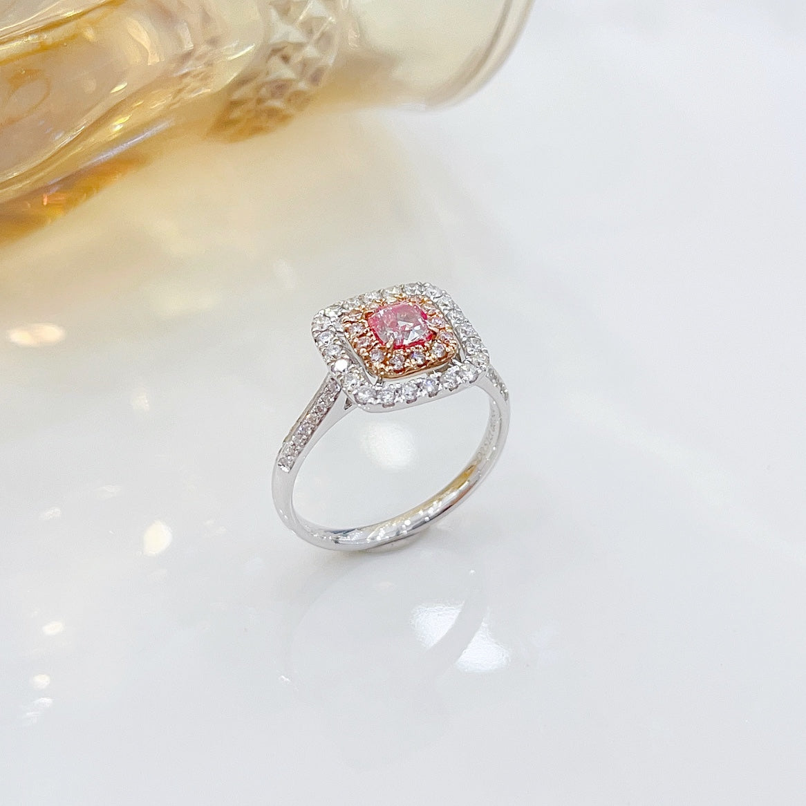 18K Pink Diamond GIA Cushion Hollow Ring - Luxurious Jewelry Piece - GIA Pink Diamond Ring